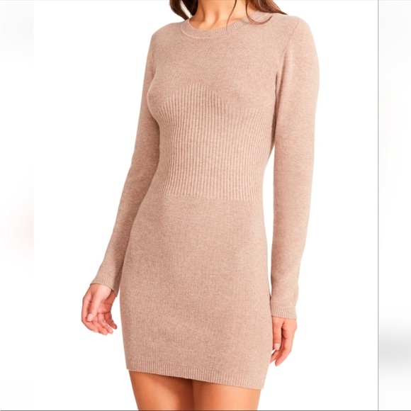 BB DAKOTA BY STEVE MADDEN, Knit Sweater, Long Sleeve Mini Dress, Light Taupe NWT - Picture 4 of 7